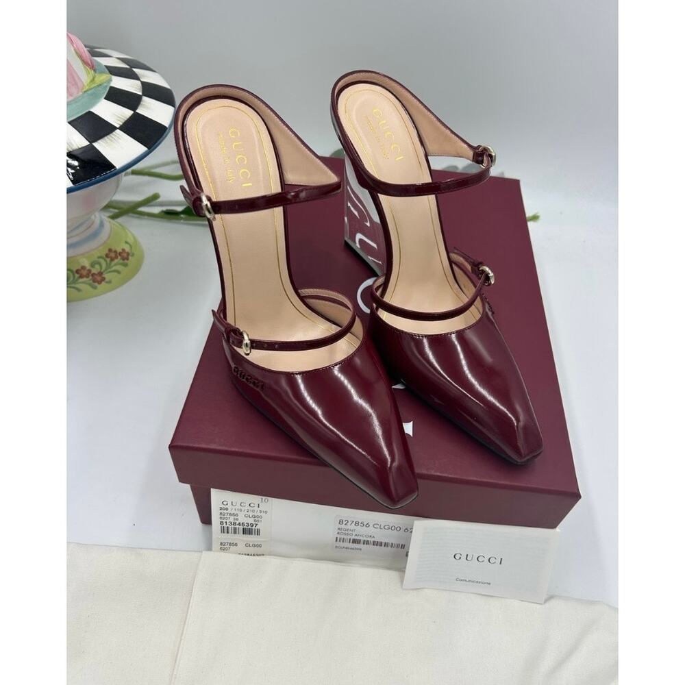 Women's Gucci calf skin Rosso wedge mules size 38 made in Italy - Picture 13 of 14
